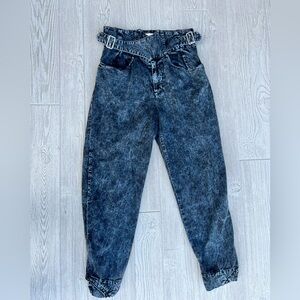 Noam Aston 80s Acid Wash Jeans High Rise Paperbag Waist Belted Denim Size 8